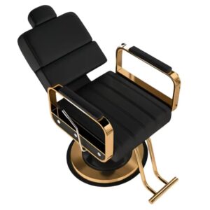 Reclining hydraulic pump black gold barber Chair