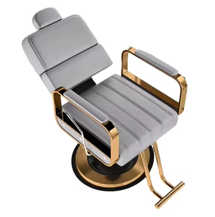 Reclining hydraulic pump Gray gold Barber Chair